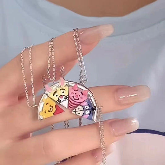 Cartoon Bear Girlfriends Pizza Magnetic Set Necklaces