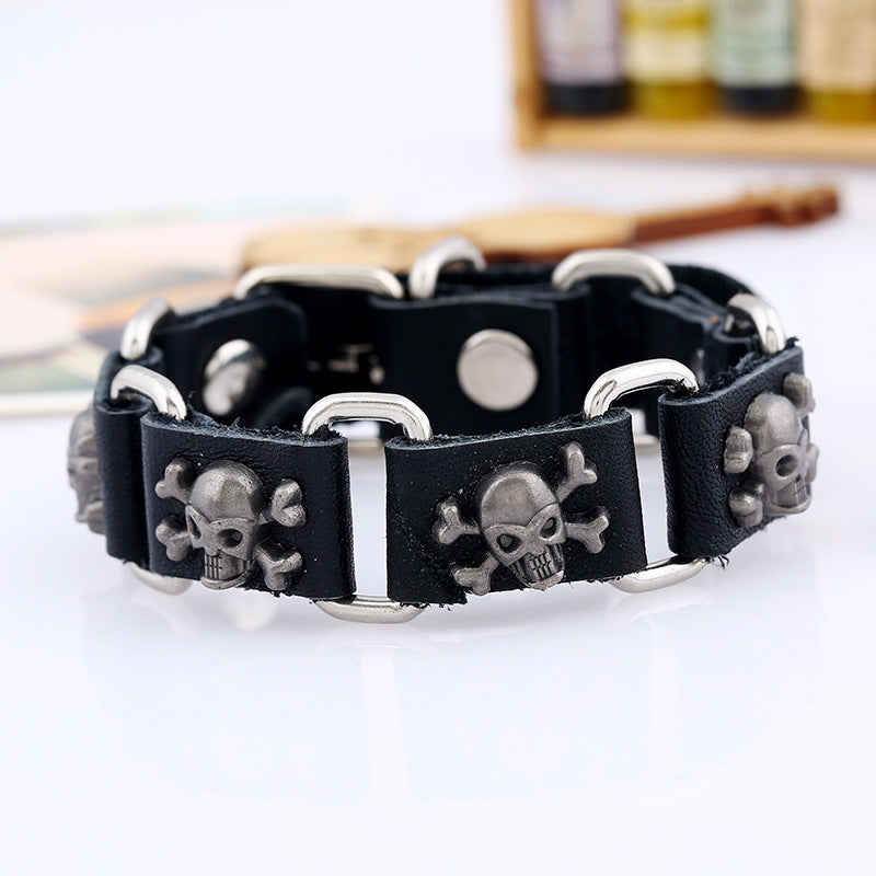 Men's Genuine Leather Alloy Skull Punk Vintage Cowhide Bracelets
