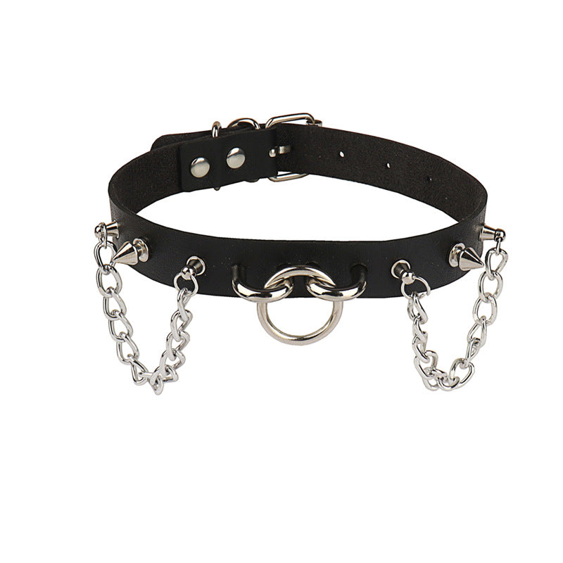 New Punk Leather Rivet Chain Clavicle Rings