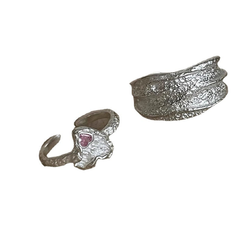 Geometric Lava Irregular Female Sweet Loving Heart Twin Temperament Ring