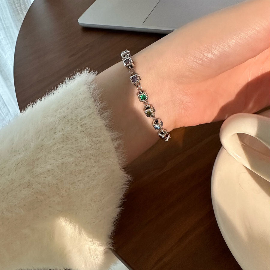 Women's Luxury Colorful Crystals Cube For Design Retro Bracelets