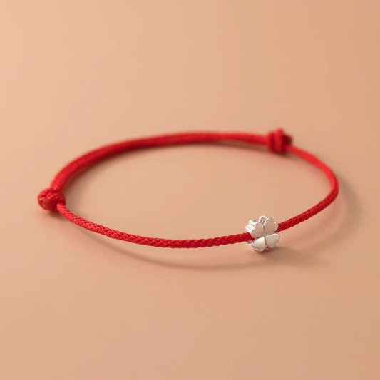 Red Rope Female Anklet Sier Clover Braided Male Bracelets