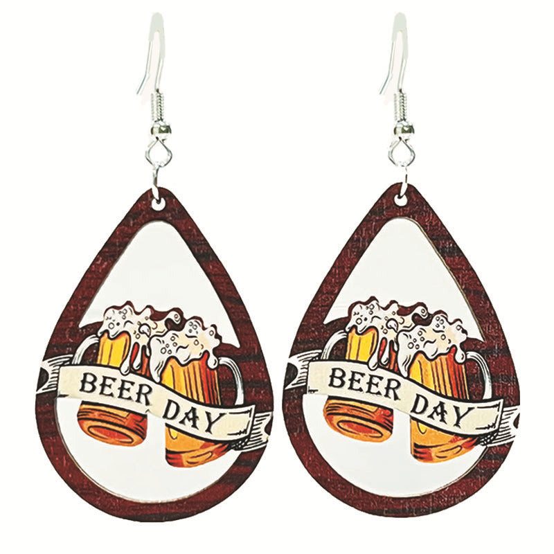 Festival Wooden Hollow Eardrops Fun Funny Humor Earrings