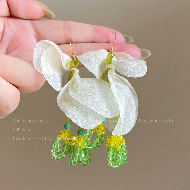 Tassel Flowers Female Fashion Temperament Seaside Stud Earrings