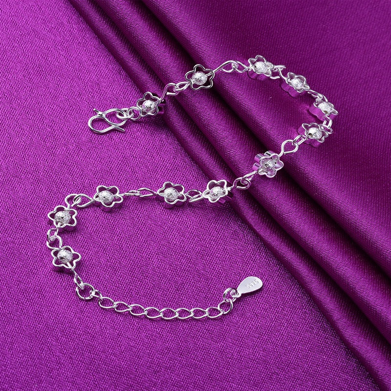 Sier Small Hollow Plum Flower Sier-plated Handmade Frosted Beads Bracelet