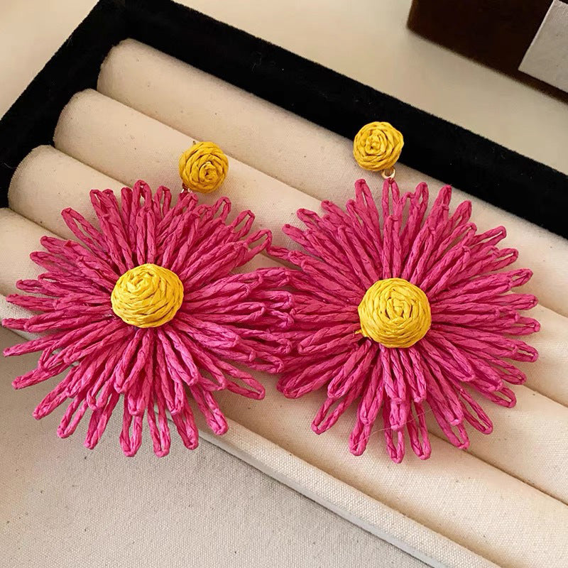 Female Raffia Summer High Sense Profile Fashion Graceful Vacation Stud Earrings