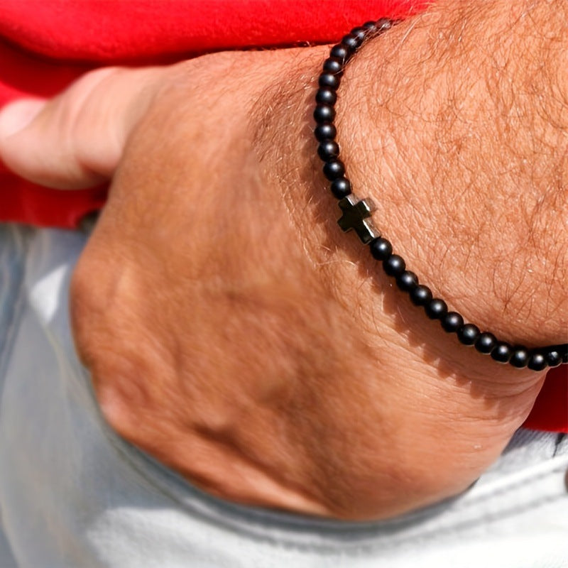 Haematite Cross Volcanic Rock Red Turquoise Bracelets