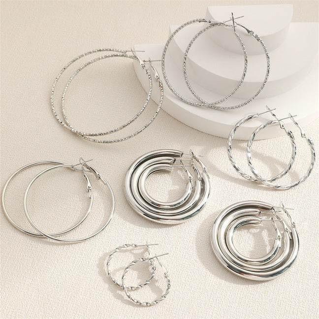 Metal Big Hoop Suit Female Personal Nightclub Trendy Simple Pairs Earrings