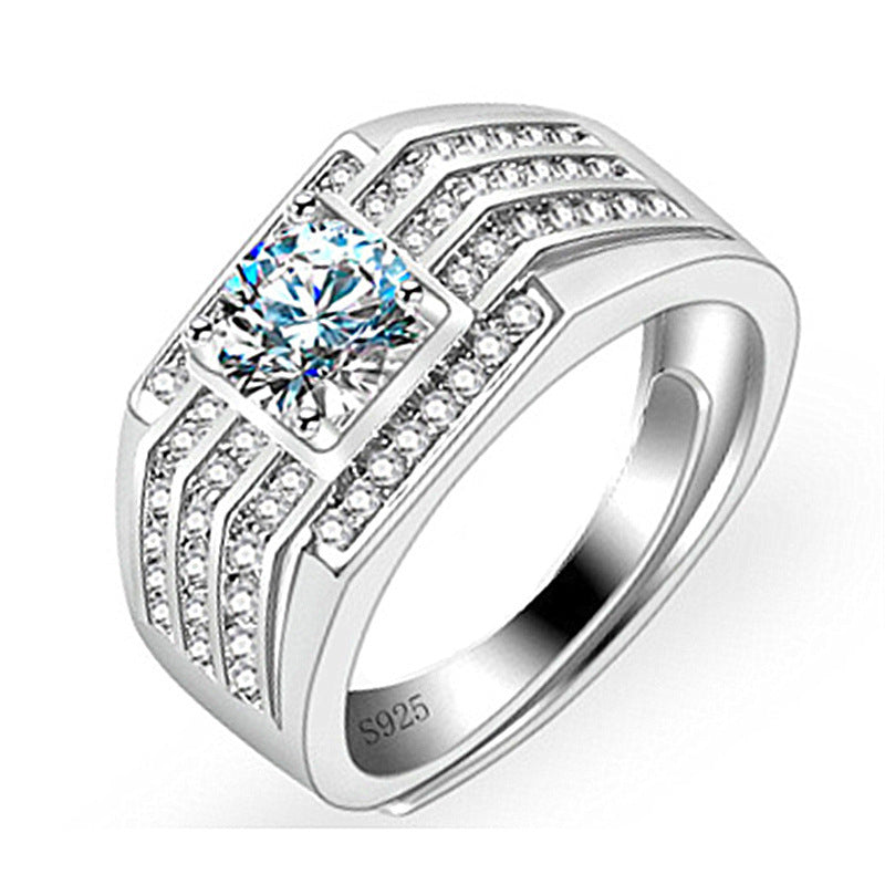 Men's Diamond Single Simulation Karat Wedding Classic Temperament Ring