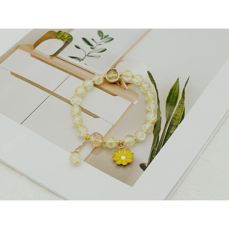 Camellia Little Daisy Crystal Girlfriends Color Glass Chipping Bracelet