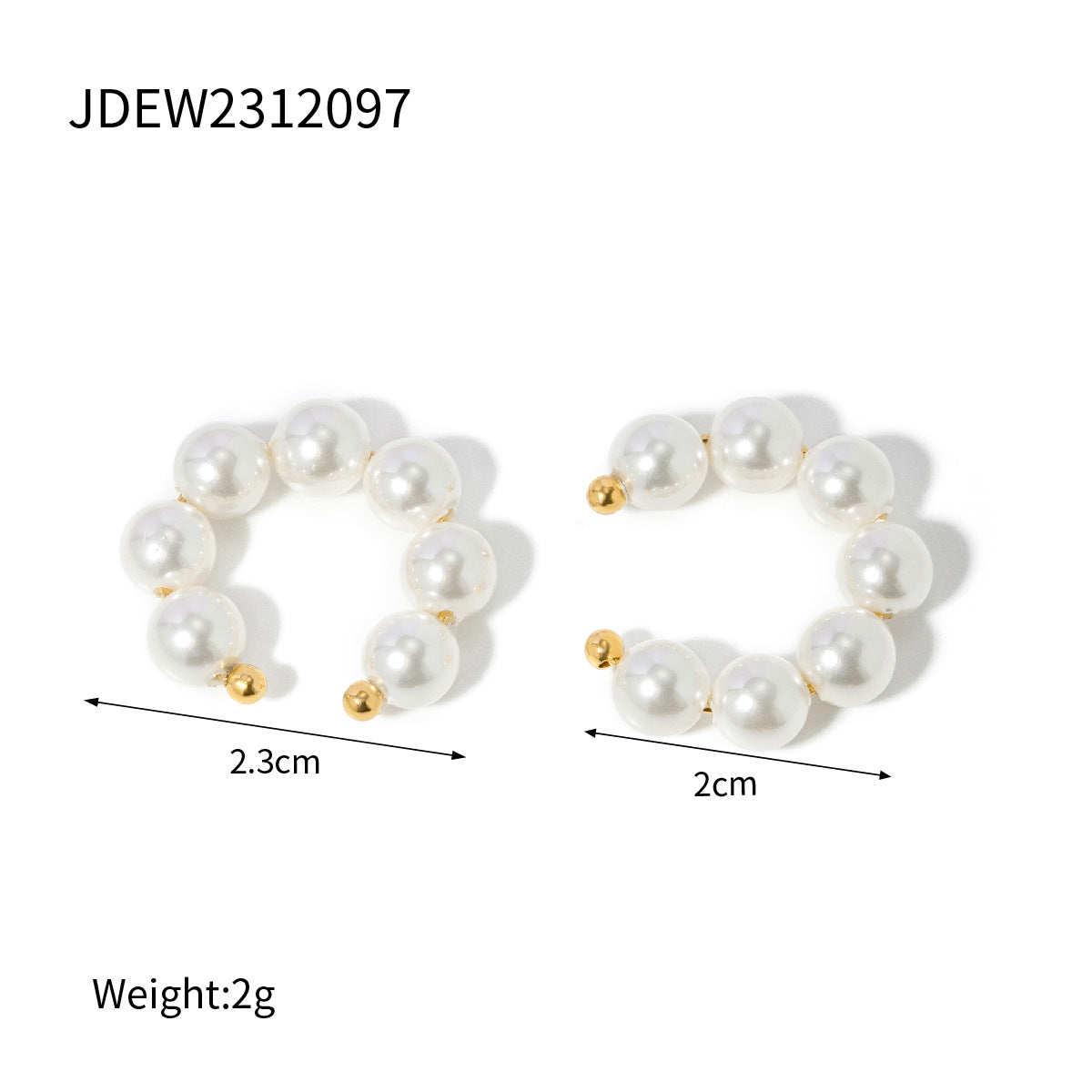 Elegant Gold Stainless Steel Large Pearl Ear Clip Rings