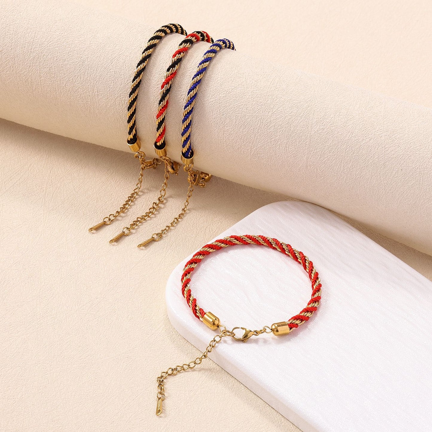 Women's Christmas Handmade Woven Twisted Two-color Stainless Bracelets