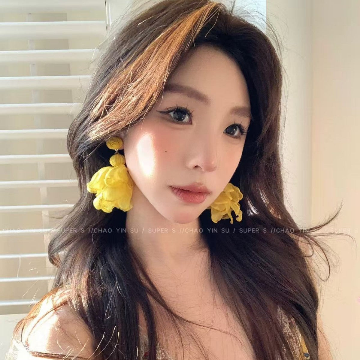 Women's Super Fairy Dopamine Color Mesh Flower Tassel For Unique Beautiful Earrings