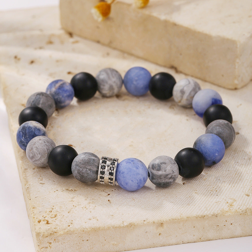 Men's Volcanic Rock Map Stone Beaded Weave Bracelet
