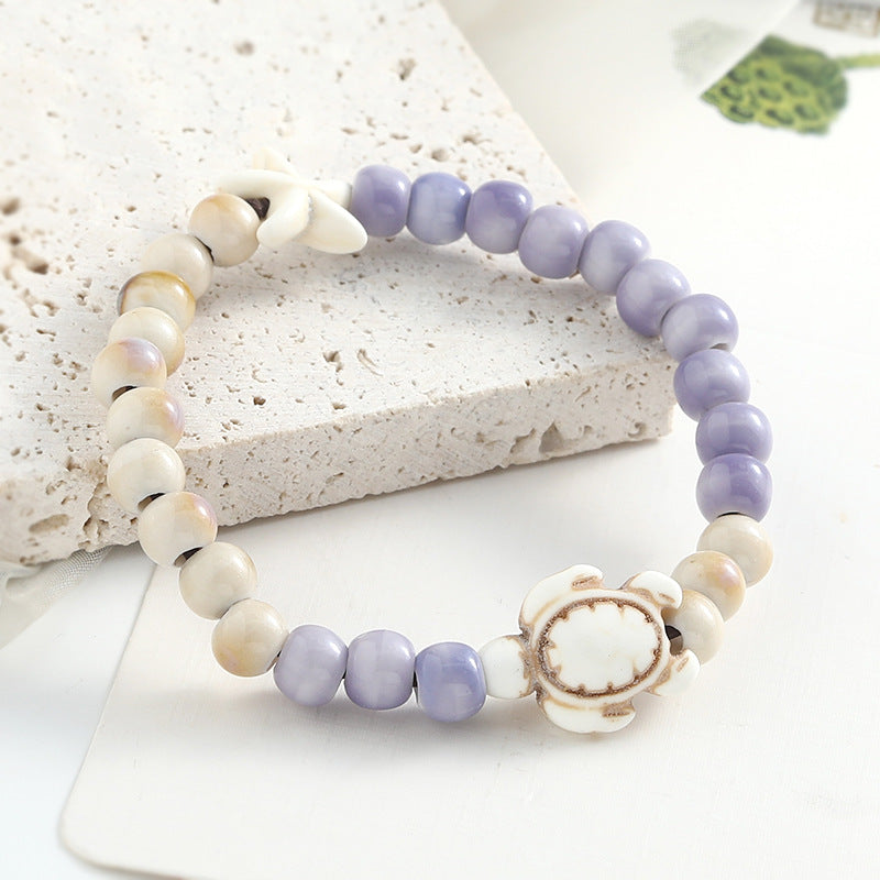 Chinese Ceramic Conch Turtle Beaded Single String Bracelets