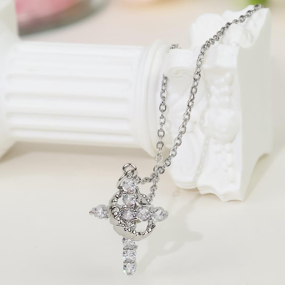 Women's Best-selling Cross Full Diamond Rotatable Love Mother's Day Necklace
