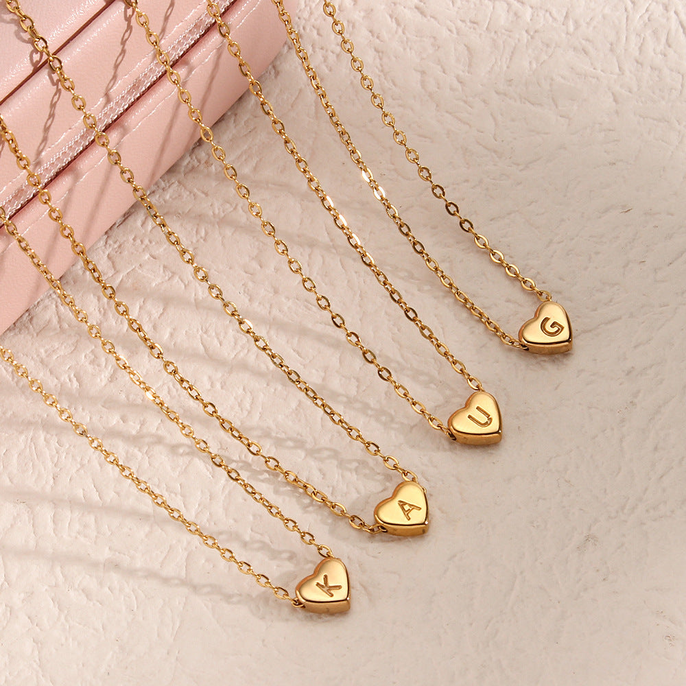 Style Peach Heart Stainless Steel Gold-plated Exquisite Heart-shaped Letter Necklaces