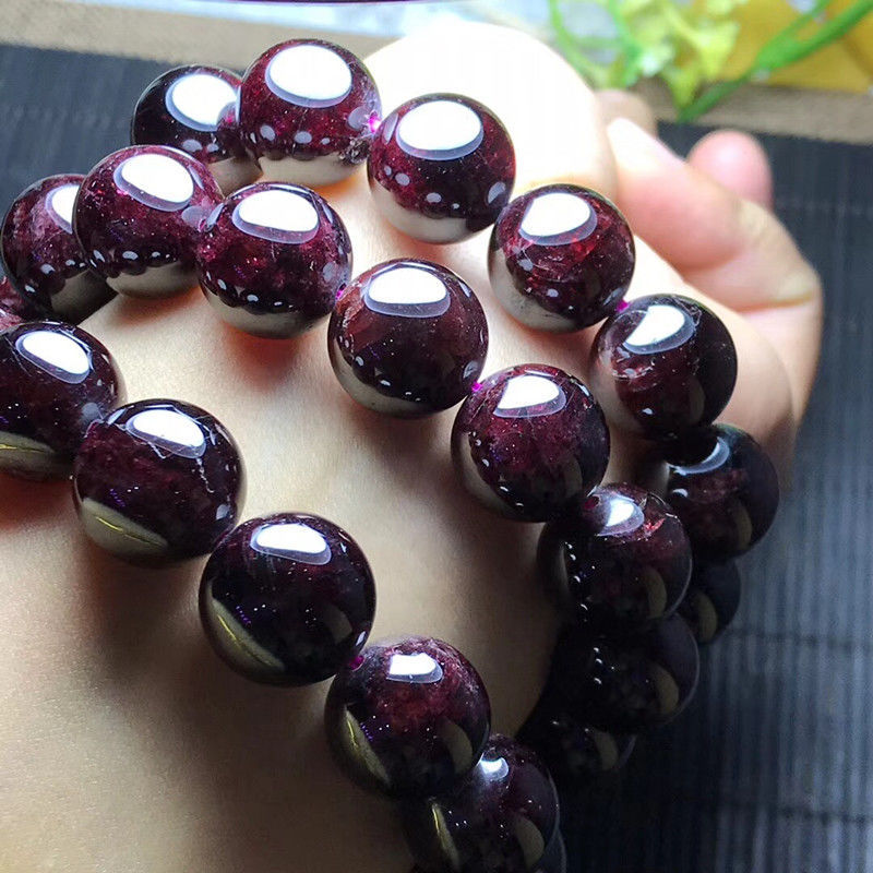 Women's & Men's Natural Garnet Large Particle Black Wine Red Single Bracelet