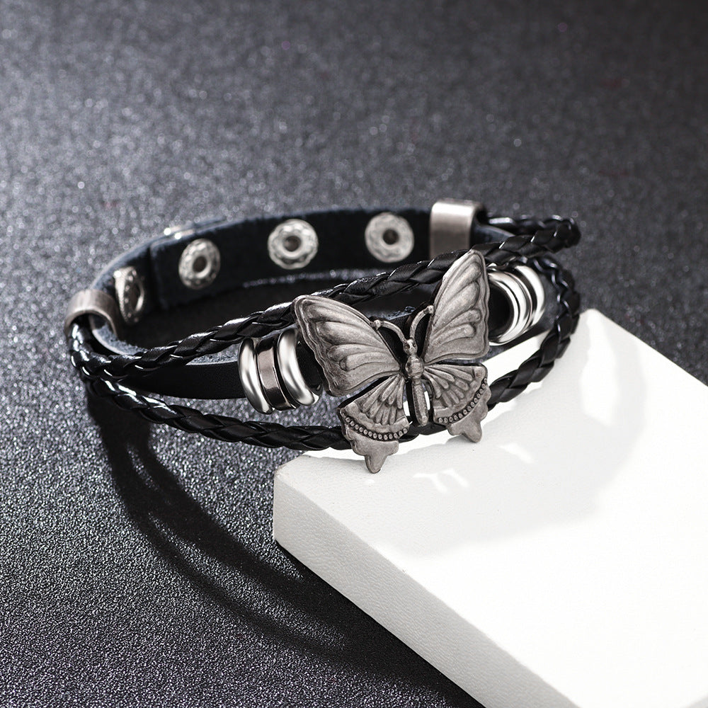 Women's Personalized Retro Butterfly Rivet Soft Leather Dark Necklaces