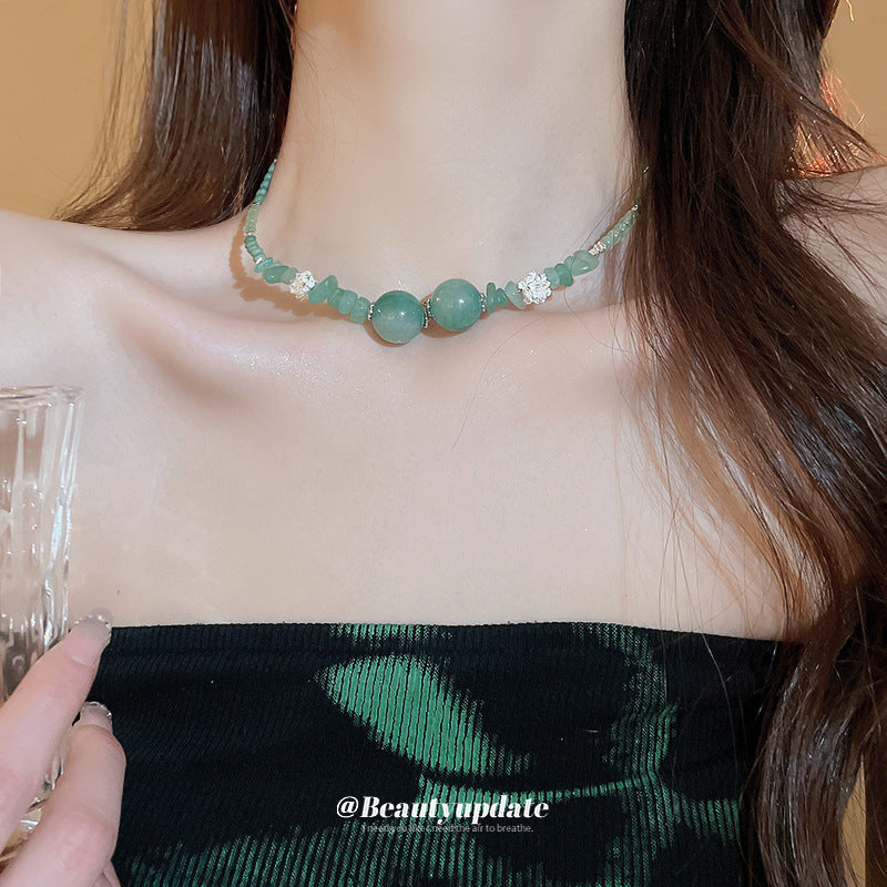 Style Contrast Color Beaded Lotus Jade High Sense Necklaces