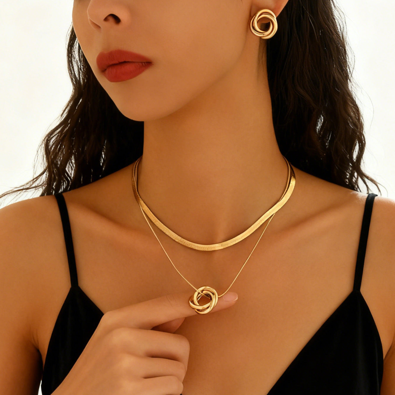 Twisted Double Layer Snake Bone Ear Female Twin Twist Jewelry Set