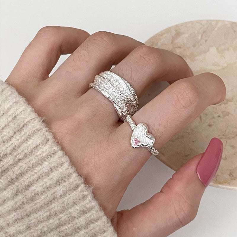 Geometric Lava Irregular Female Sweet Loving Heart Twin Temperament Ring