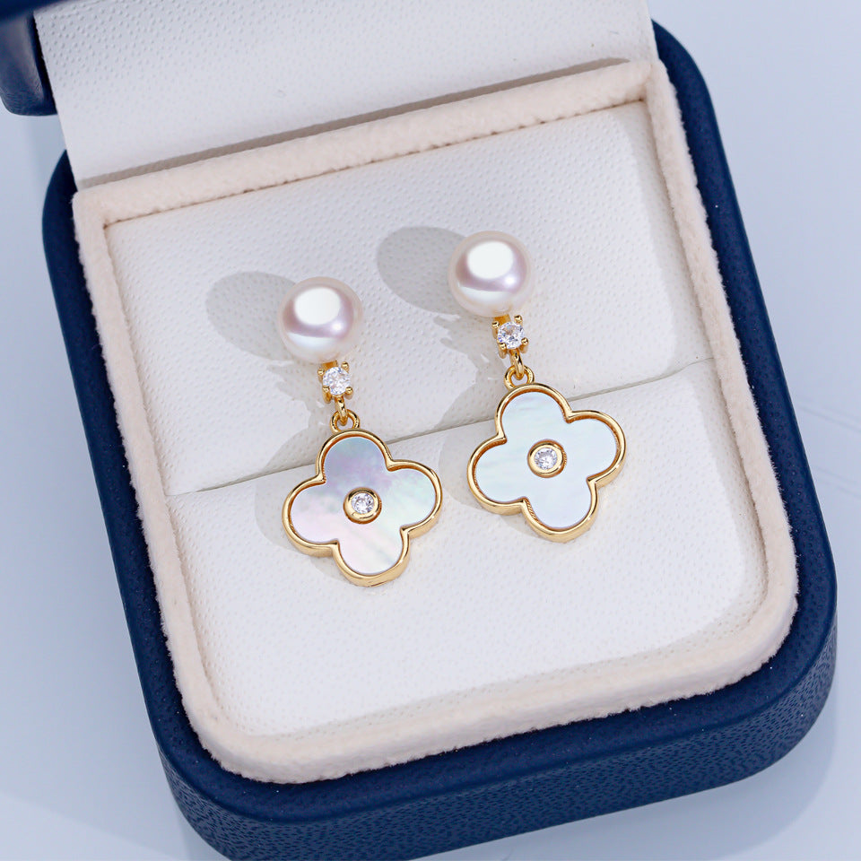Freshwater Pearl Ear Sier Needle Light Luxury High-grade Fritillary Earrings