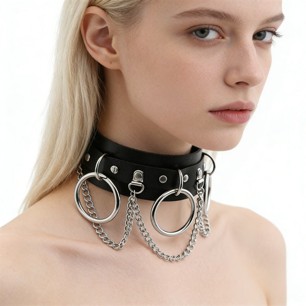 Leather Female Black Spike Punk Gothic Collar