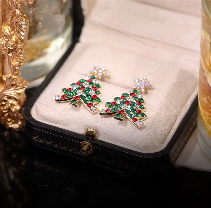 Tree Zircon Design Rotatable Snowflake Running Earrings