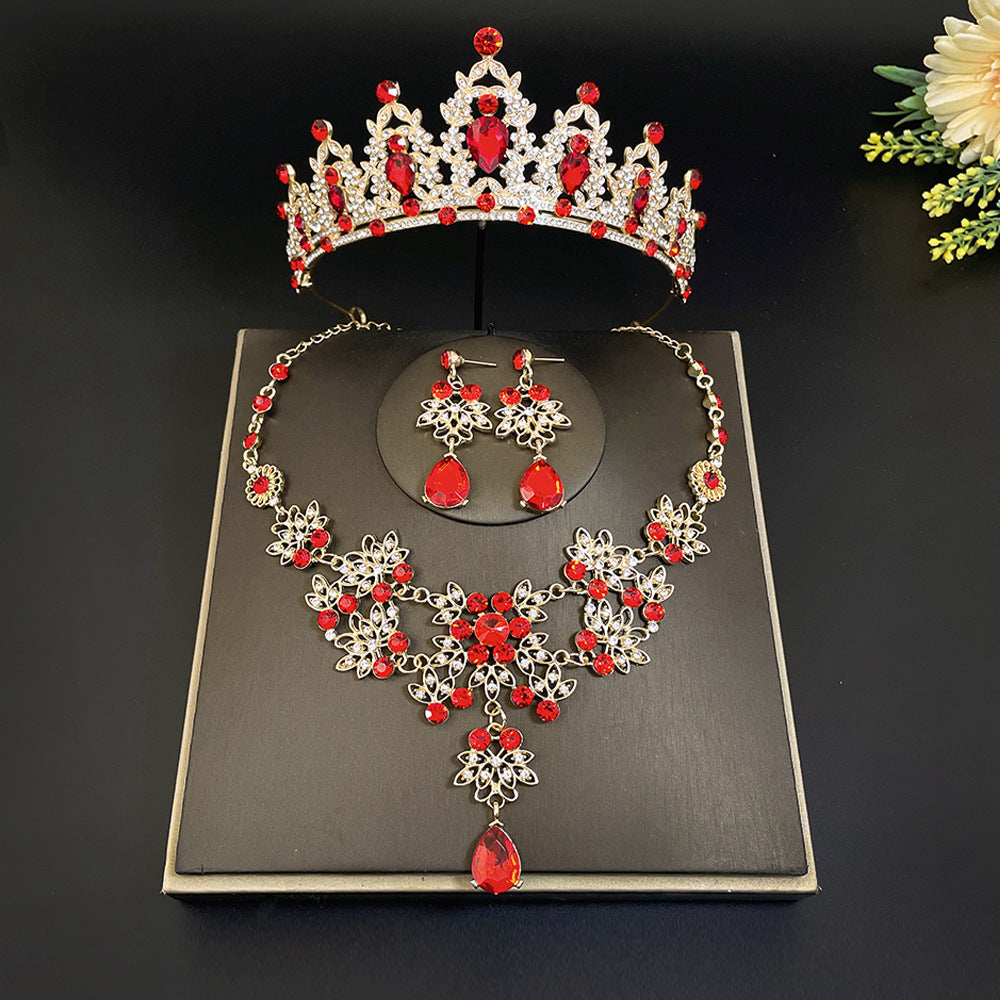 Bridal Headdress Crown Three-piece Wedding Rhinestone Jewelry Set