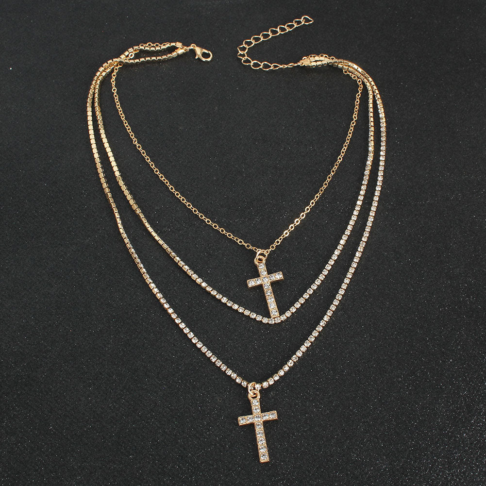 Vintage Cross Bead Simple Clavicle Chain Necklaces