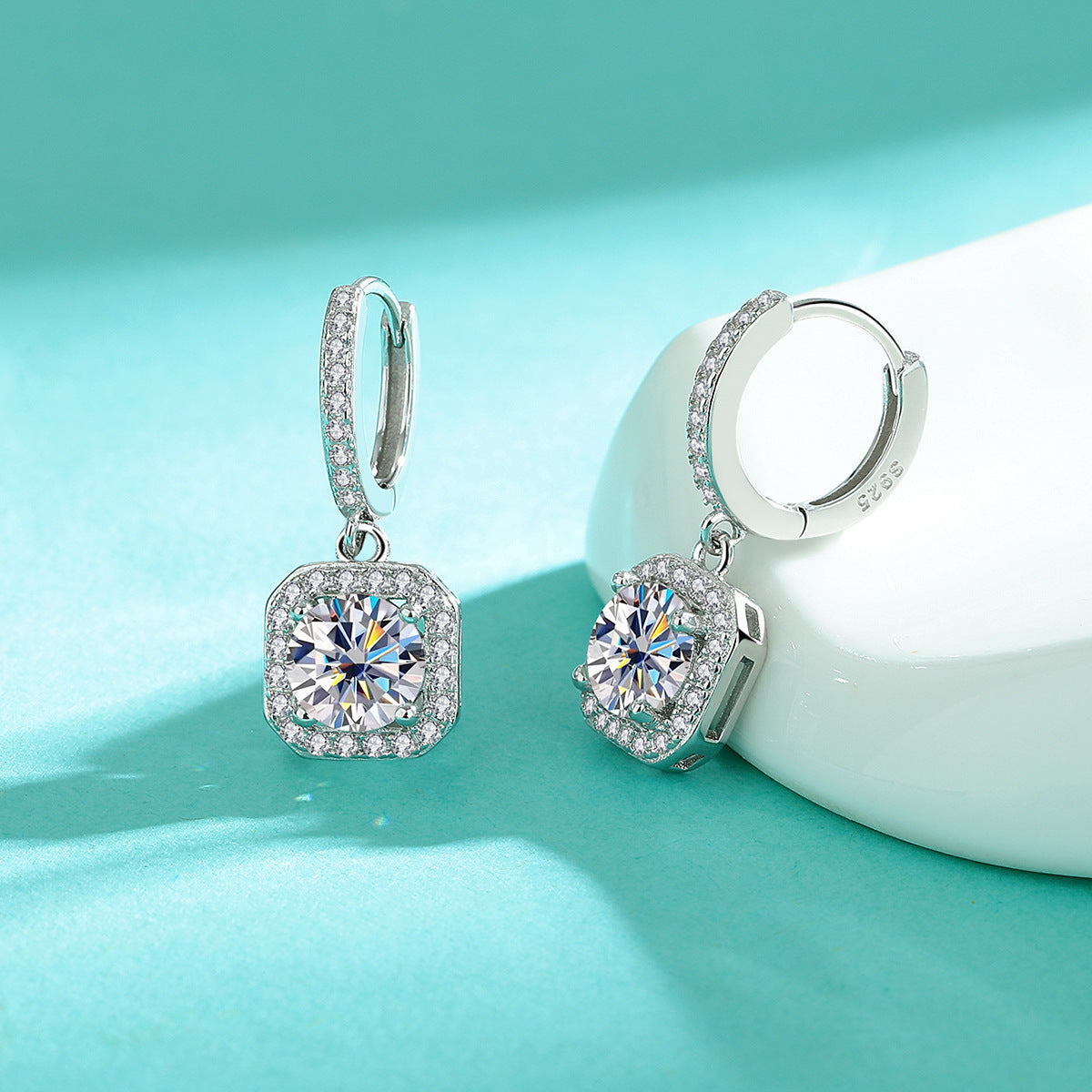 Sterling Sier Moissanite Luxury Square Bag Earrings