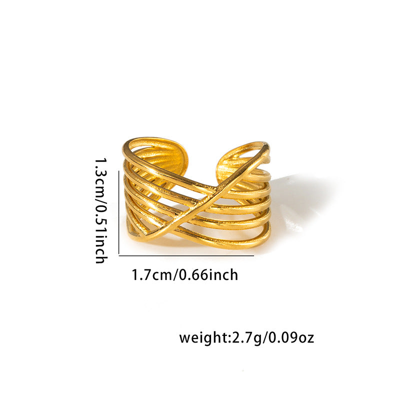 Women's Line Hollow Heart Snake-shaped Design Gold Rings