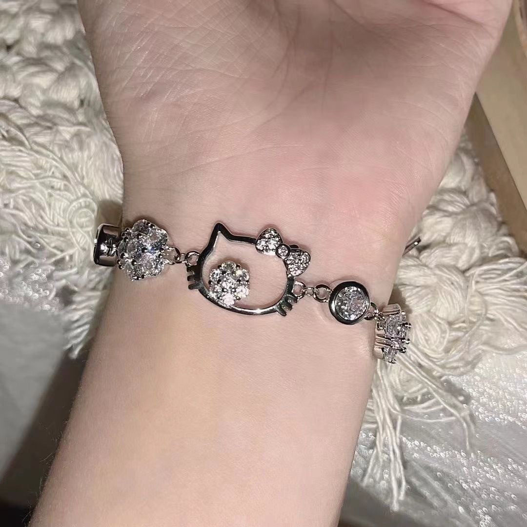 Cool Cat Head Rhinestone Flower Simple Personality Cute Bracelets