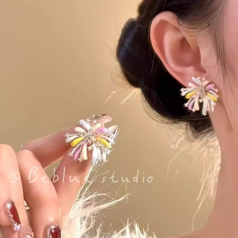 Women's Colored Drip Glaze Fireworks Sweet Temperament Exaggerating Niche Design Stud Earrings