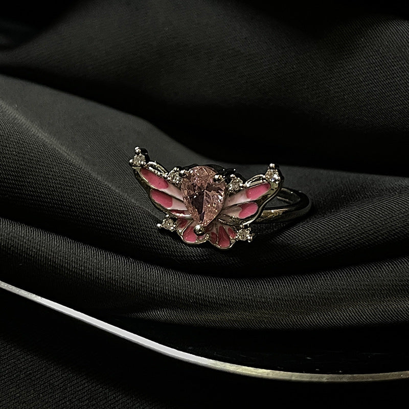 Light Luxury Butterfly Drip Glazed Niche Open Rings