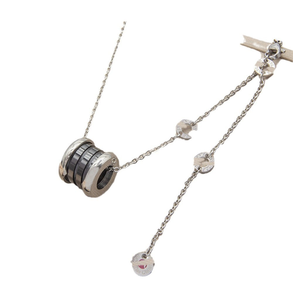Women's & Men's Black White Simple Roman Digital Gold-plated Spring Cylinder Necklaces
