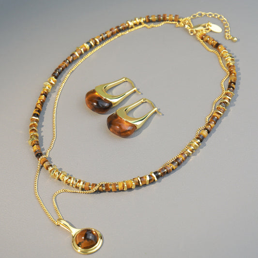 Retro Tigereye Handmade Beaded Accessories Round Necklaces