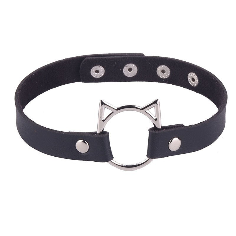Women's Punk Leather Cat Face Necklet Neckband Short Cute Necklaces
