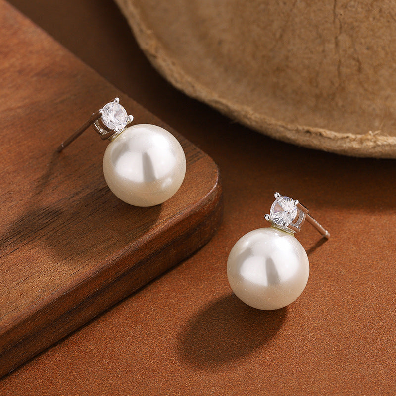 Women's Sier Diana Perfect Circle Strong Light Pearl Luxury Stud Earrings