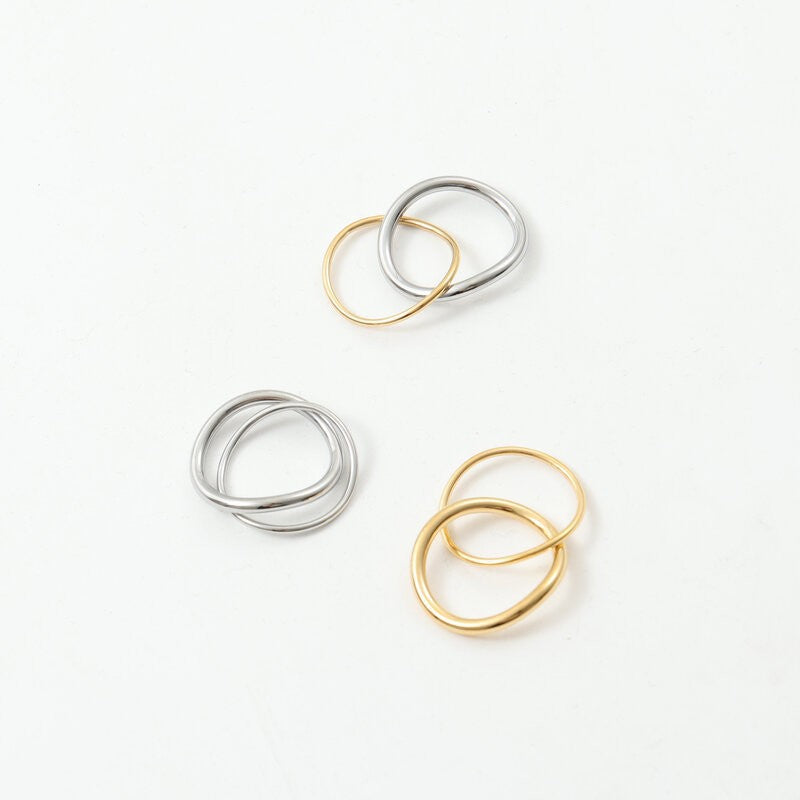 Titanium Steel Gold-plated Simple Temperament Style Abstract Double-line Symmetrical Ring