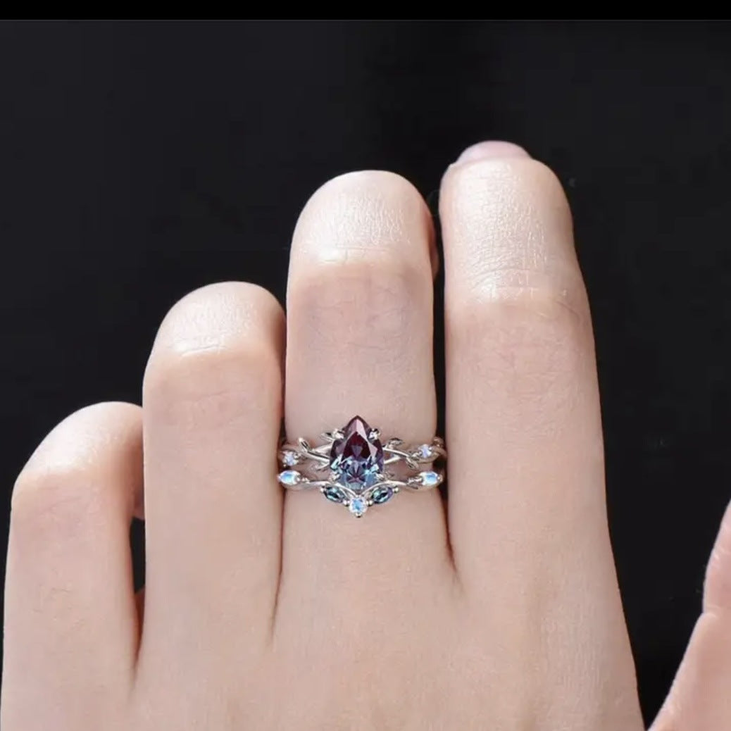 Women's Colorful Stone Diamond Water Drop Zircon Simple Rings