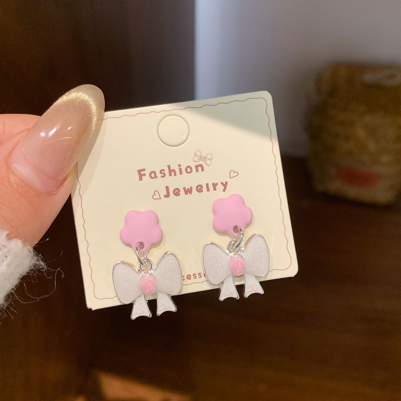 Dopamine Cartoon Love Heart Bow Tie Sier Needle Female Cute Earrings