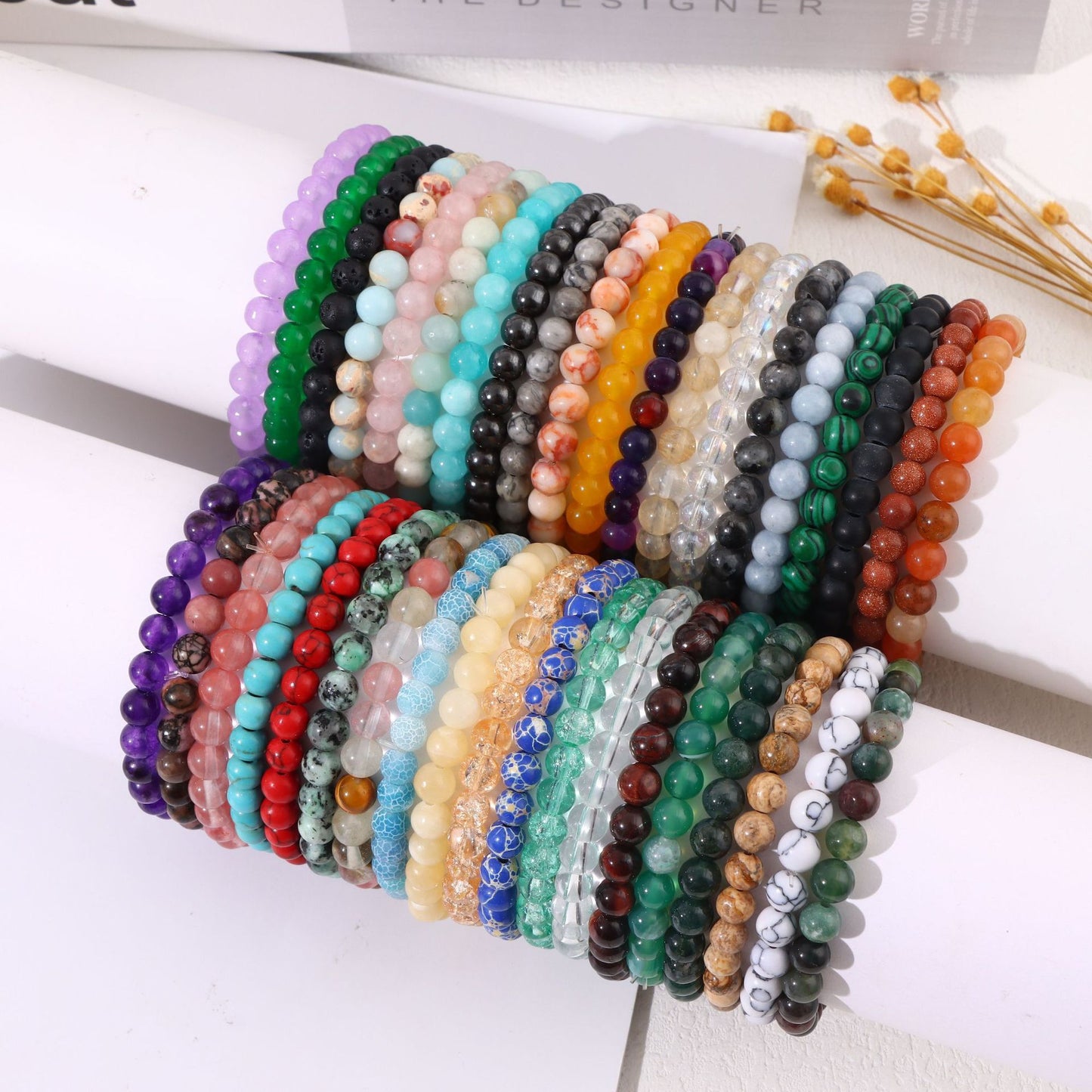 Women's & Men's Round Beads Couple Fashion Elastic String Beaded Bracelets