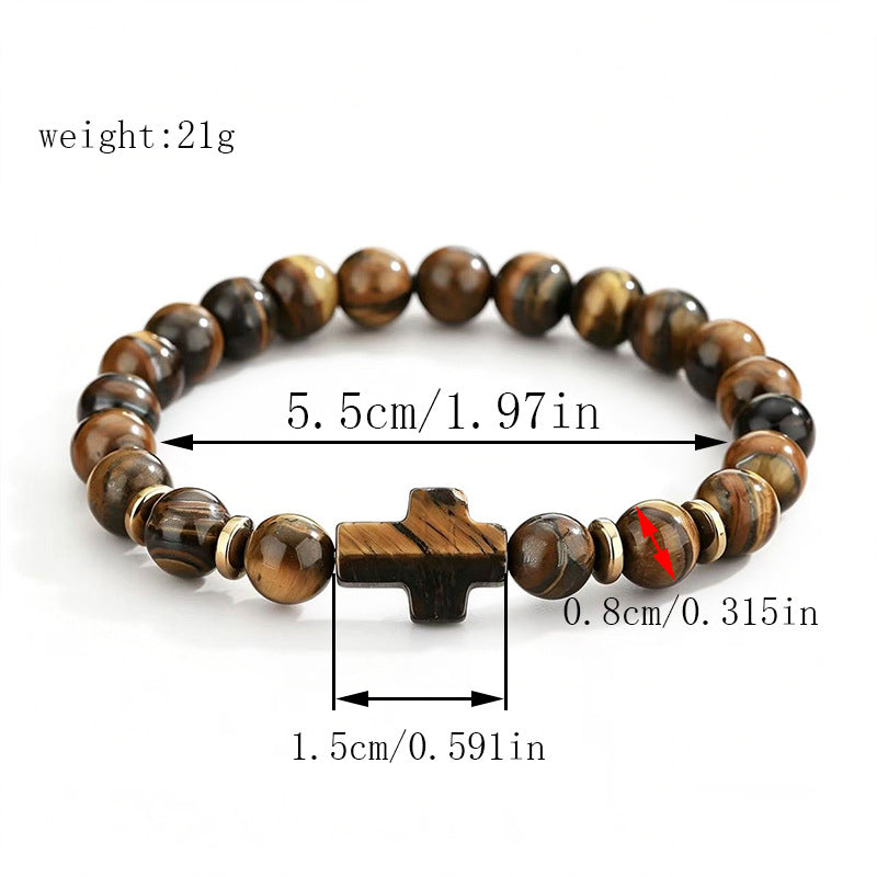 Stone Agate Crystal Cross Elastic Black White Bracelets
