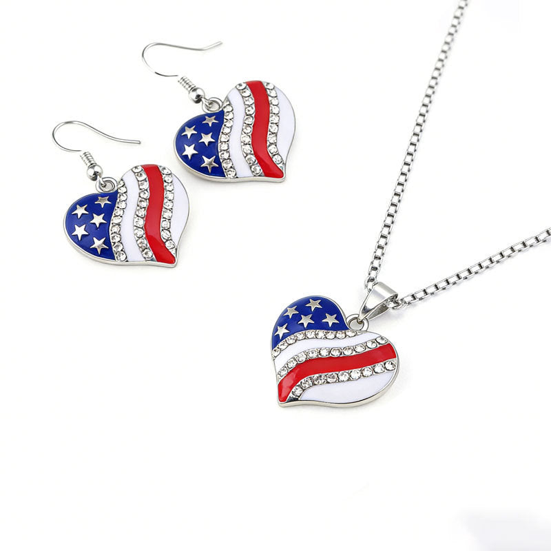 Women's & Men's Independence Day Flag White Red Striped Jewelry Set