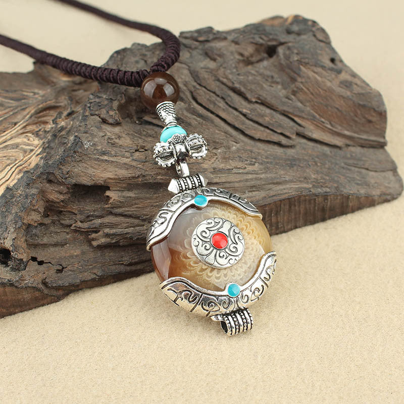 Women's & Men's Ethnic Style Tibetan Ping An Fu Long Water Drop Sweater Necklace