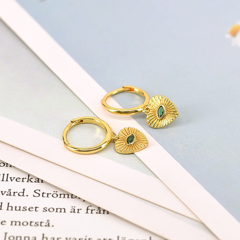 Women's Needle Retro Heart-shaped Ear Clip Green Devil's Eye For Niche Earrings