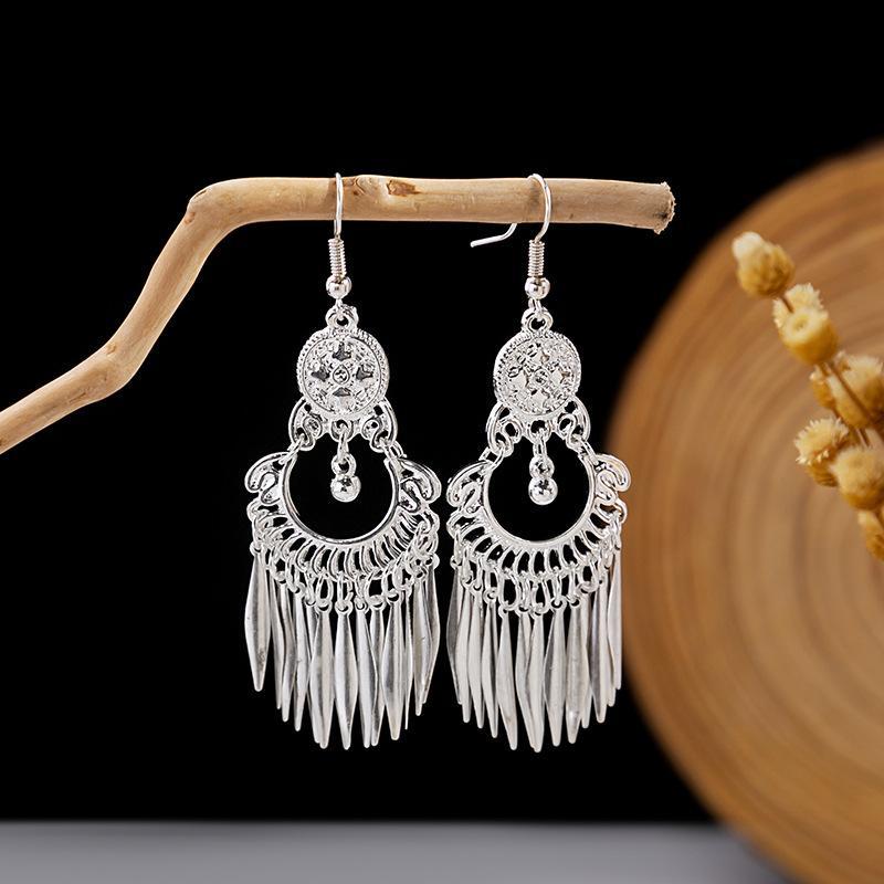 Imitation Sier Miao Minority Tourist Attractions Bohemian Exaggerated Long Leaves Earrings