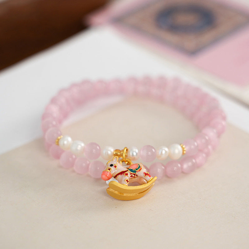 Opal Female Dream Trojan Sweet Cute Freshwater Pearl White Crystal Bracelet